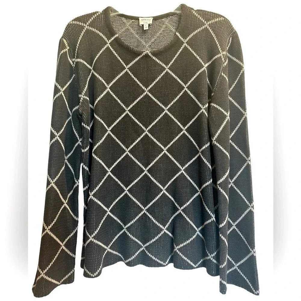 Armani Collezioni Black Gray Diamond Knit Sweater Quiet Luxury Italian Size M/L